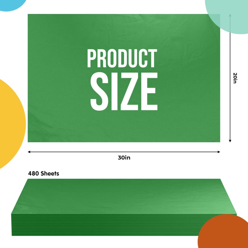 Party Solids Emerald Green Tissue Paper for Gift Bags - 20" X 30" Bulk Tissue Paper Green 480 Sheets - 10lb Newsprint for Packing, Birthday Gift Box Filler, Packing Supplies for Moving Supplies - Image 2